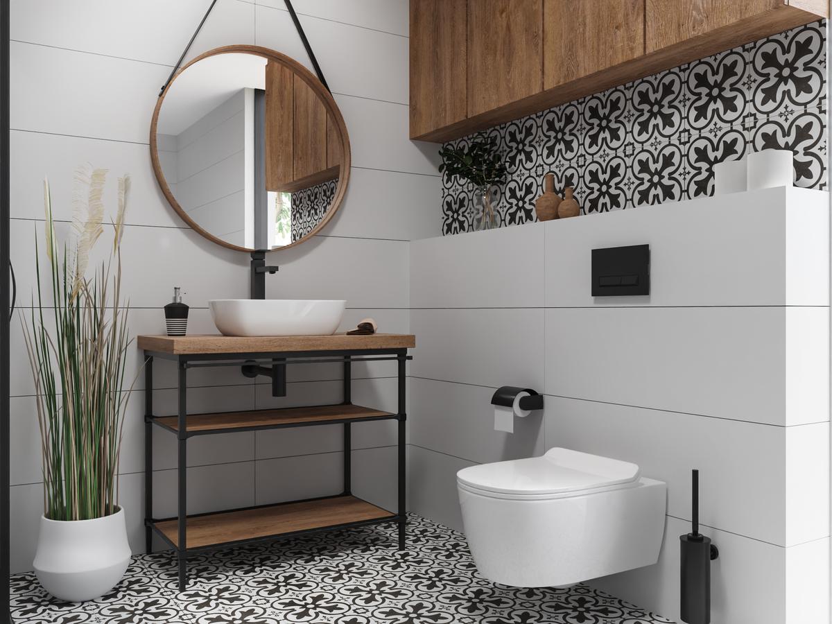 Nowoczesna, wyoblona bryła toalety pasuje do aranżacji łazienek w wielu stylach architektonicznych.